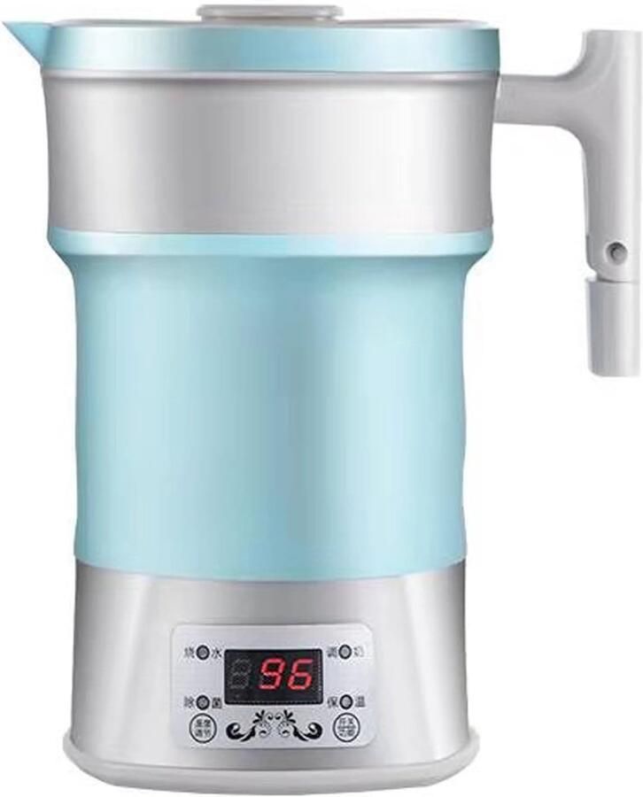 Elektrische waterkoker inklapbaar 110 V-220 V siliconen reiskoker 800 W warmwaterketel met thermostaatregeling opvouwbaar voor koffie thee EU-stekker blauw