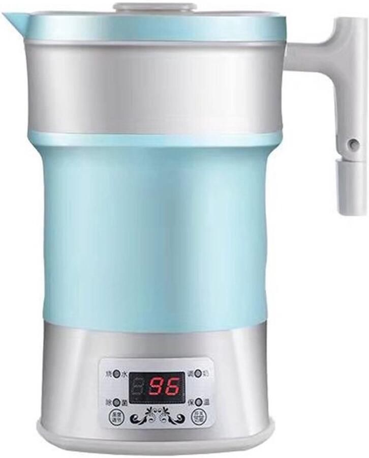 Elektrische waterkoker inklapbaar 110 V-220 V siliconen reiskoker 800 W warmwaterketel met thermostaatregeling opvouwbaar voor koffie thee EU-stekker blauw
