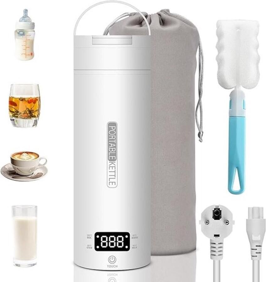 Elektrische waterkoker klein 400 ml reiswaterkoker 300 W mini-waterkoker instelbare temperatuur draagbaar roestvrij staal 316 automatische sluiting voor thee melk koffie