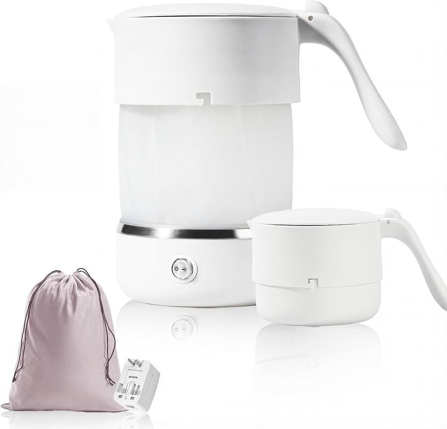 Elektrische waterkoker klein inklapbaar Basis van roestvrij staal 304 BPA-vrij 680 W verwarming universele reisadapter voor kamperen en wandelen