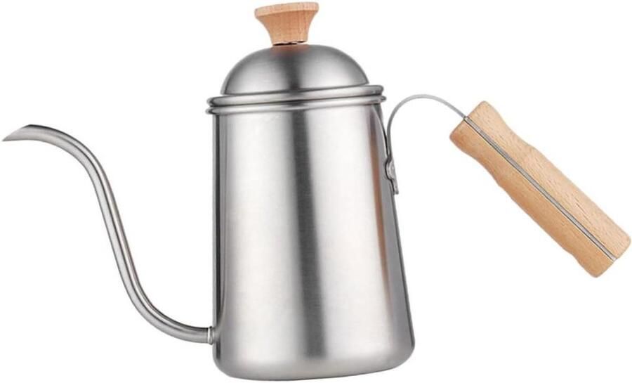 Elektrische Waterkoker Koffieketel Koffiekan Koffie Thee Zetten Zwanenhals Uitloop 650 Milliliters Zilver Houtkleur