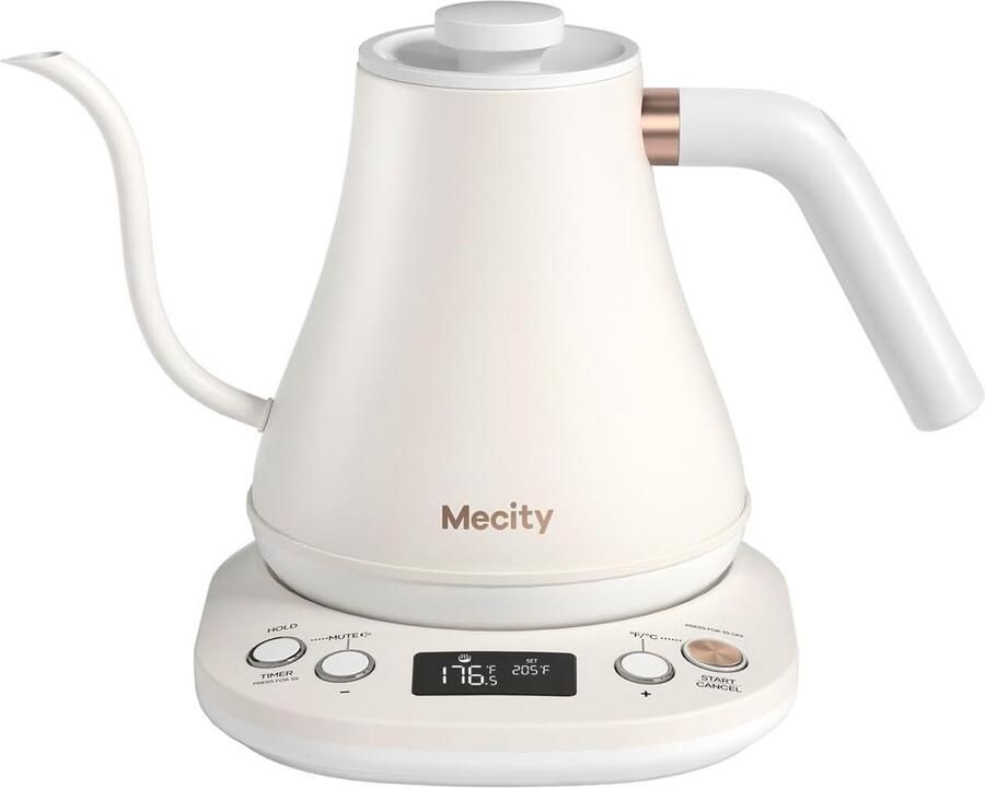 Elektrische waterkoker Koffieketel thee Precisie schenken Temperatuurregeling LCD 0.8 Liter Melkwit