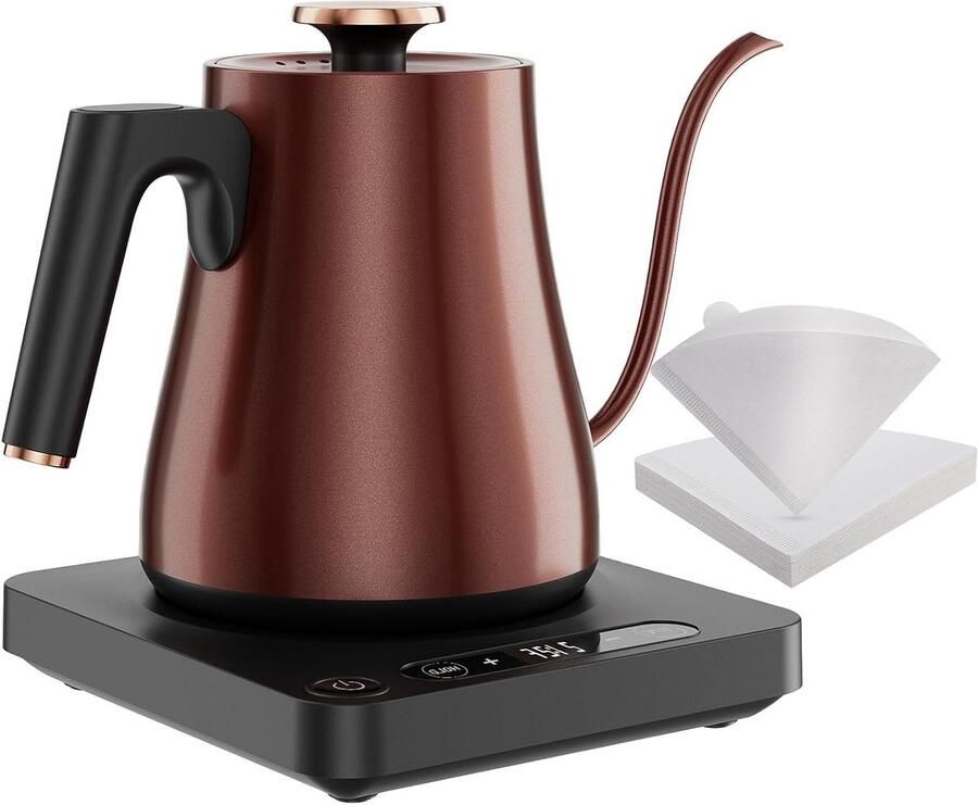 Elektrische Waterkoker Koffieketel Theeketel Precisie Zetten Temperatuurregeling Warmhoudfunctie 1 Liter 1000W Vintage Koper