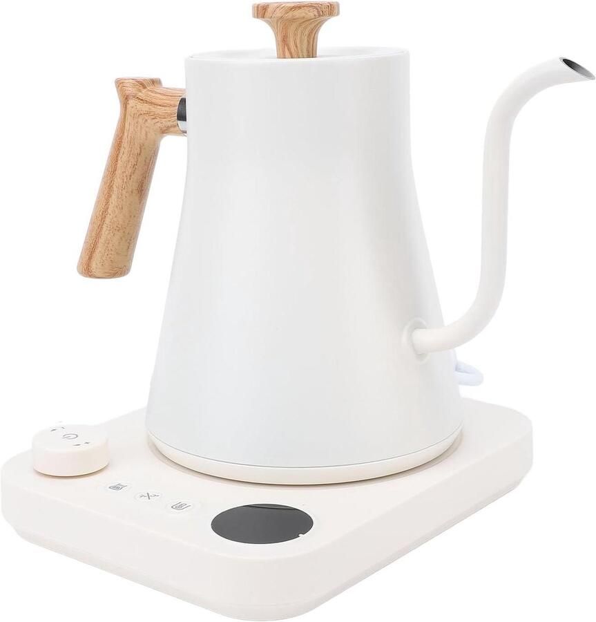 Elektrische Waterkoker Koffieketel Zwanenhals Precisie Koffie Zetten Instelbare Temperatuur 900 ml Wit