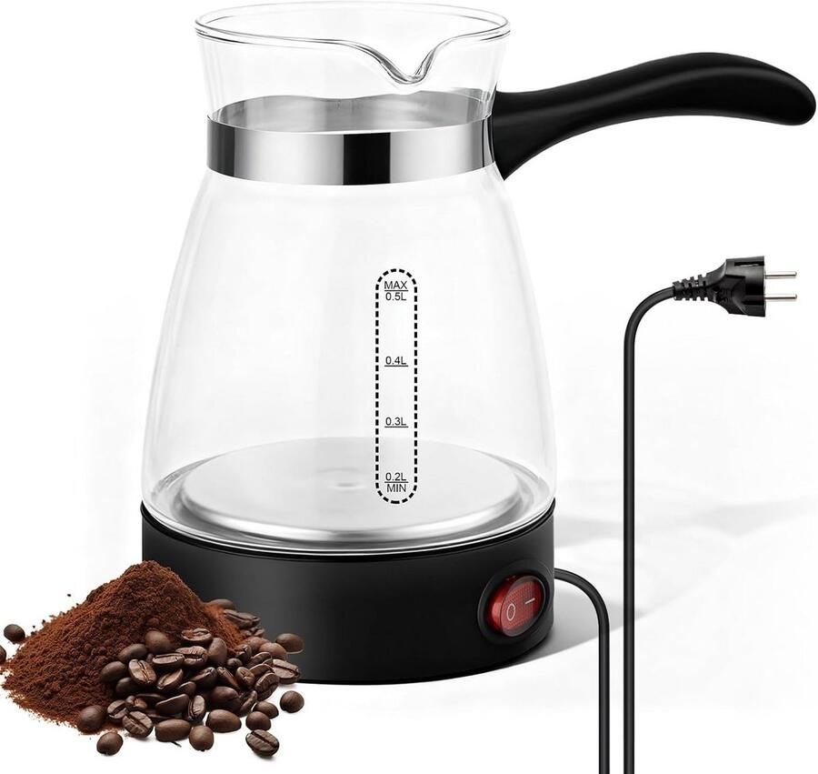Elektrische Waterkoker Koffiepot Dranken Bereiden Dubbel Beveiligingssysteem 500 ml Transparant Zwart