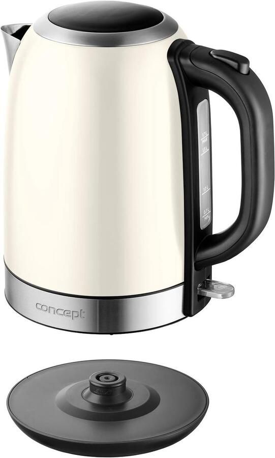 Elektrische Waterkoker Kookketel RVS Snel Water Koken 3-Traps Veiligheidssysteem 1.7 Liter Crème