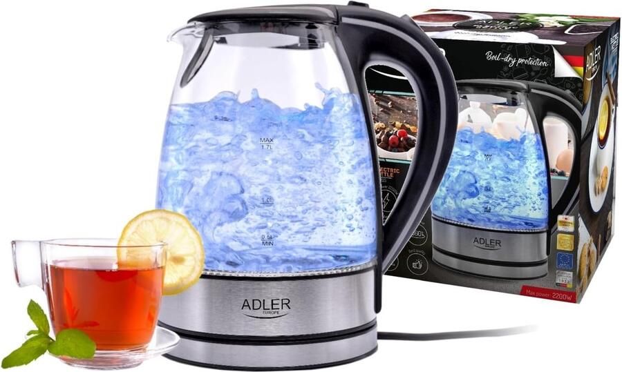 Elektrische Waterkoker Kookketel Snel Water Koken Automatische Uitschakeling 17 Liter Zwart Transparant