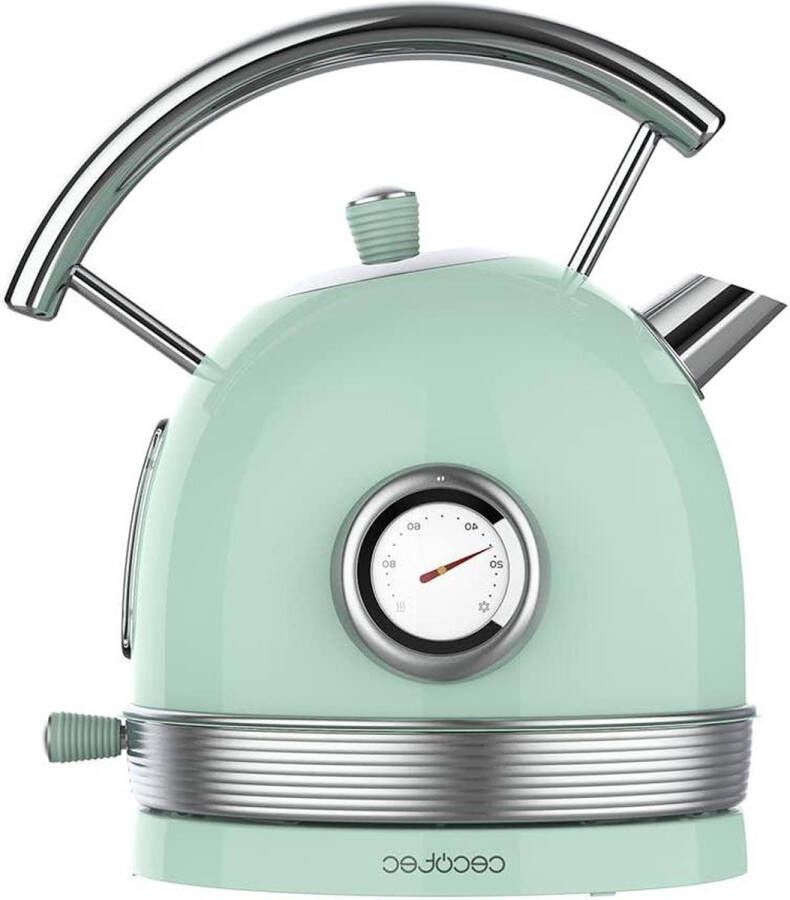 Elektrische waterkoker lichtgroen 18 liter inhoud 2200 W vermogen ThermoSense 420 vintage stijl temperatuurmeter basis 360 graden roestvrij staal Groen