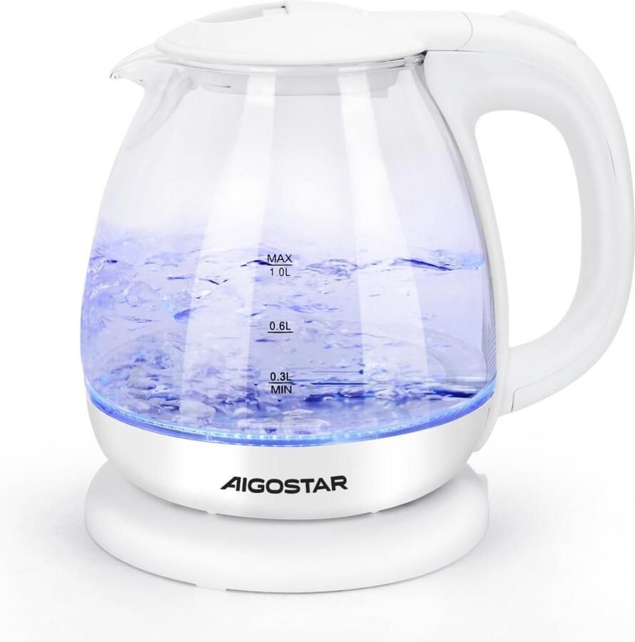 Elektrische Waterkoker met Borosilicaatglas en LED-Verlichting 2200 W 1 L Snelle Kookfunctie BPA Vrij