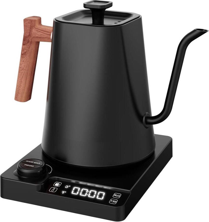 Elektrische waterkoker met temperatuurinstelling Zwanenhals waterkoker 24-uurs warmtefunctie 1200 W Roestvrijstalen 1 liter Met temperatuurweergave