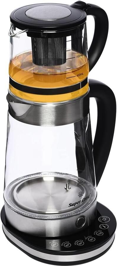 Elektrische waterkoker met theepot 1500 W warmwaterkoker met lcd-display draagbare theekoker waterketel