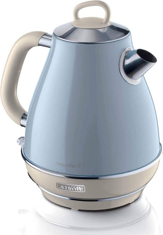 Elektrische Vintage Waterkoker 2869 Met Zichtbaar Waterniveau Draadloze 360° Sokkel Automatische Uitschakeling Theezeef 17 L Inhoud Roestvrij Staal 2000 W Blauw