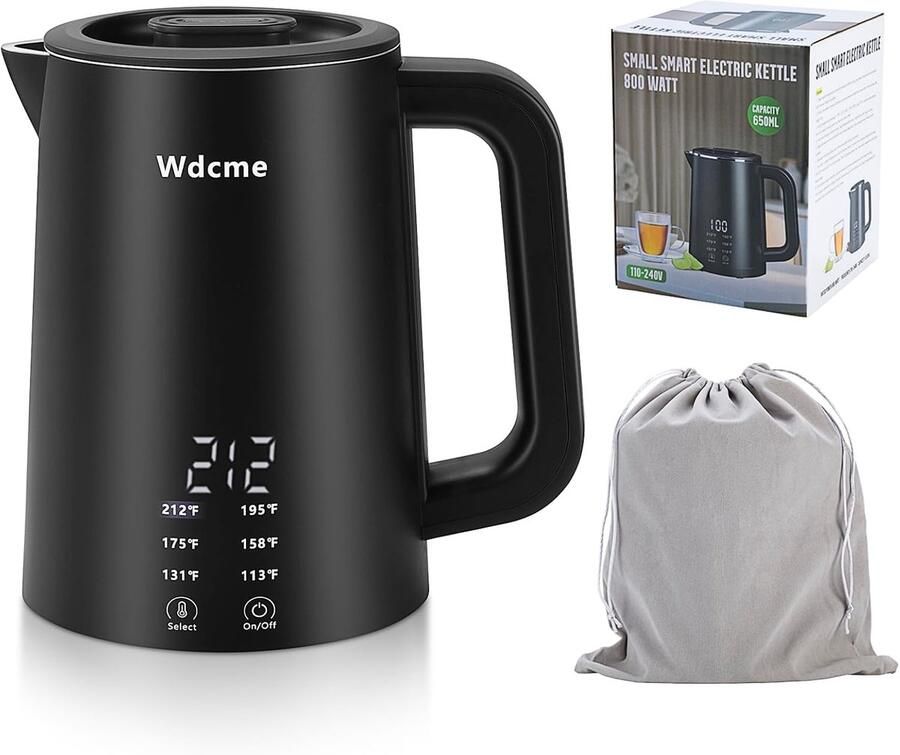 Elektrische Waterkoker Mini Theepot Reizen Drinken 6 Temperatuurregeling 650ml Capaciteit Zwart
