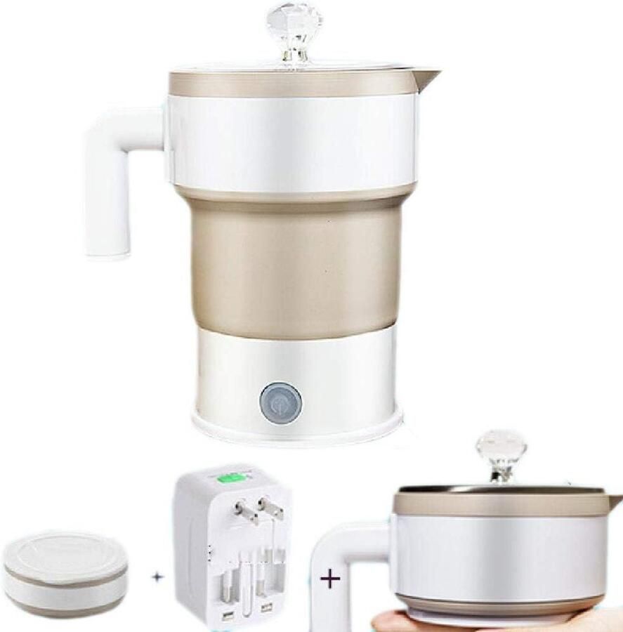 Elektrische Waterkoker Opvouwbare Koker Reizen en Kamperen Dubbele Spanning 06 Liter Wit