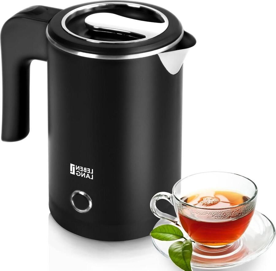Elektrische waterkoker Mini waterkoker Reizen en camping Roestvrij staal binnenkant 05 Liter Zwart