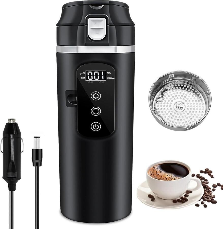 Elektrische Waterkoker Reis Waterkoker Onderweg Drinken Temperatuurregeling 500 ml Zwart