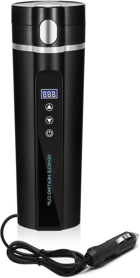 Elektrische Waterkoker Reisbeker Verwarmer Warme Dranken Onderweg Instelbare Temperatuur 450 ml Zwart