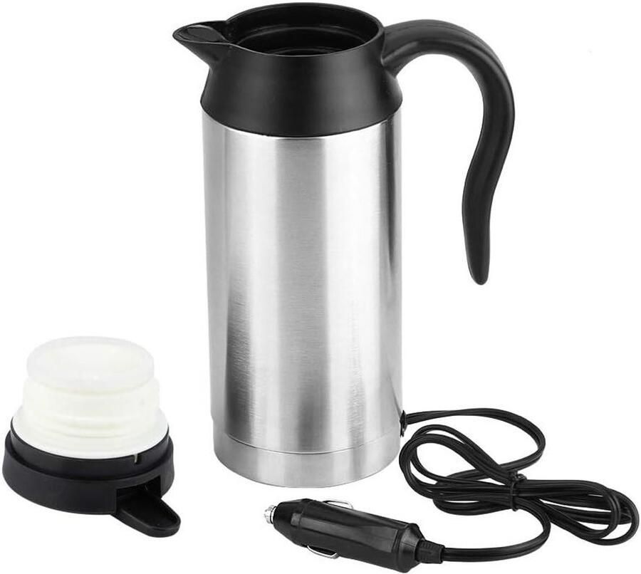 Elektrische Waterkoker Reisbeker Verwarming Onderweg Warme Drank Grote Capaciteit 750 ml Zilver Zwart