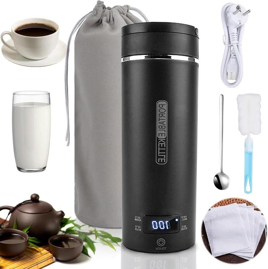 Draagbare Waterkoker Reisketel Elektrische Cup Warme Dranken Zetten Vier Temperatuurstanden 500ml Zwart