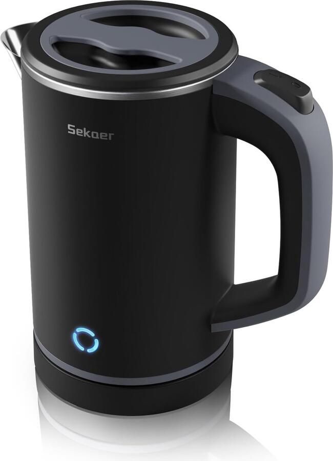 Elektrische Waterkoker Reiskoker Compact Snel Water Koken Dubbelwandig Anti-Scald 0.8 Liter Zwart