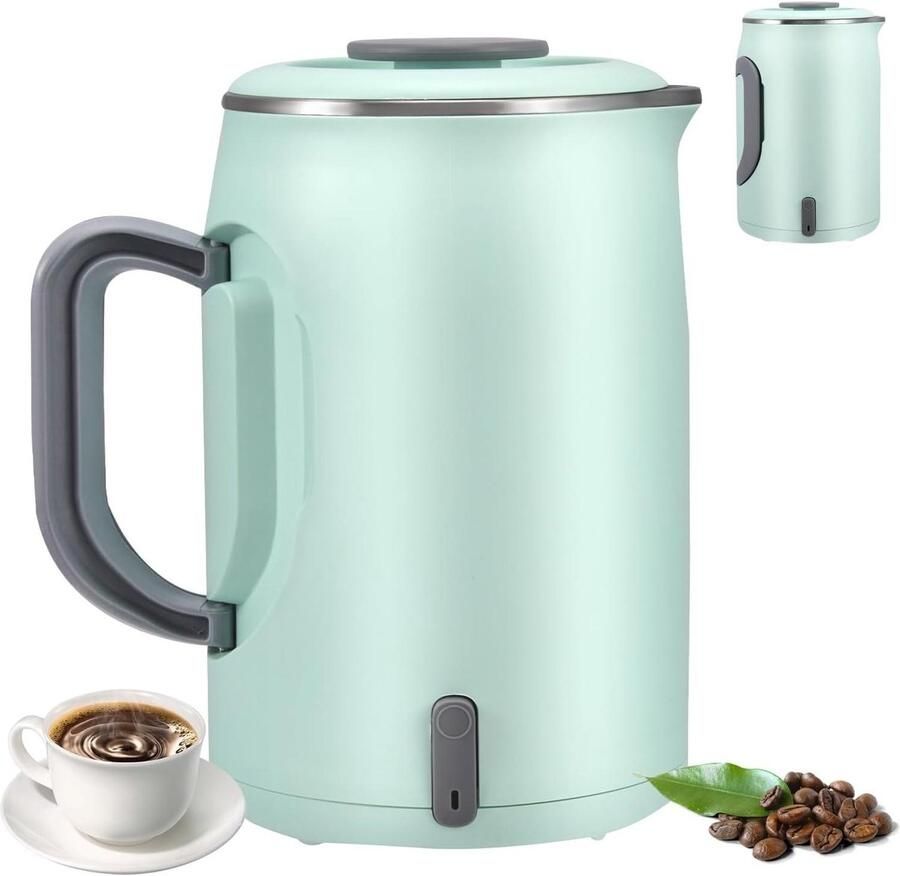 Elektrische Waterkoker Reissetel Mini Ketel Water Koken Onderweg Inklapbaar Handvat 600 ml Groen