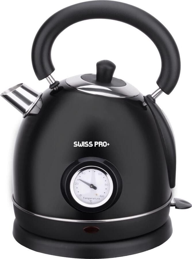 Elektrische Waterkoker Retro Design Snel Water Koken Ingebouwd Kalkfilter 18 Liter Zwart