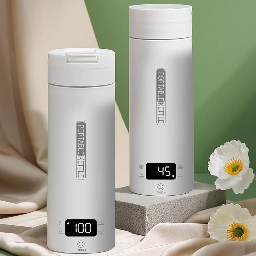 Elektrische Waterkoker Roestvrij Staal 400 ml Draagbare Reiswaterkoker met Instelbare Temperatuur Voor Koffie en Thee
