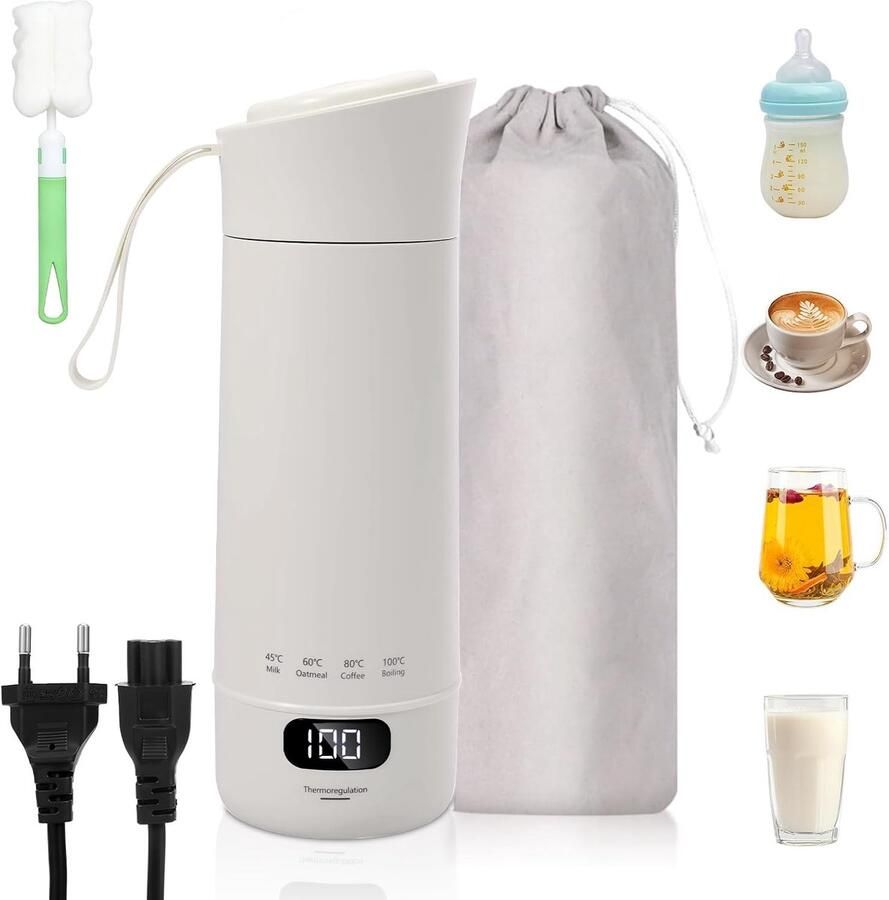 Elektrische Waterkoker Roestvrij Staal 400 ml Mini Draagbare Koker met 4 Temperatuurniveaus Voor Thee Koffie Camping en Kantoor