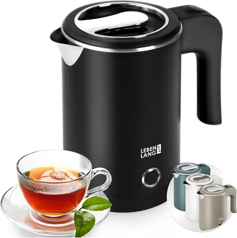 Elektrische camping waterkoker 0 5L – Mini reiswaterkoker van roestvrij staal – BPA-vrije draagbare waterkoker – 600W compacte travel kettle – Zwart