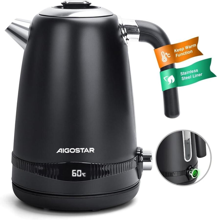 Elektrische Waterkoker Roestvrij Staal Instelbare Temperatuur van 40°C tot 100°C LED-display Voor Thee en Koffie