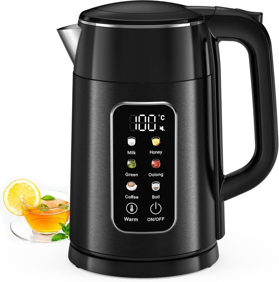 Elektrische Waterkoker Roestvrijstaal 6 Temperatuurniveaus 2200 W Snelkoken Voor Koffie en Thee
