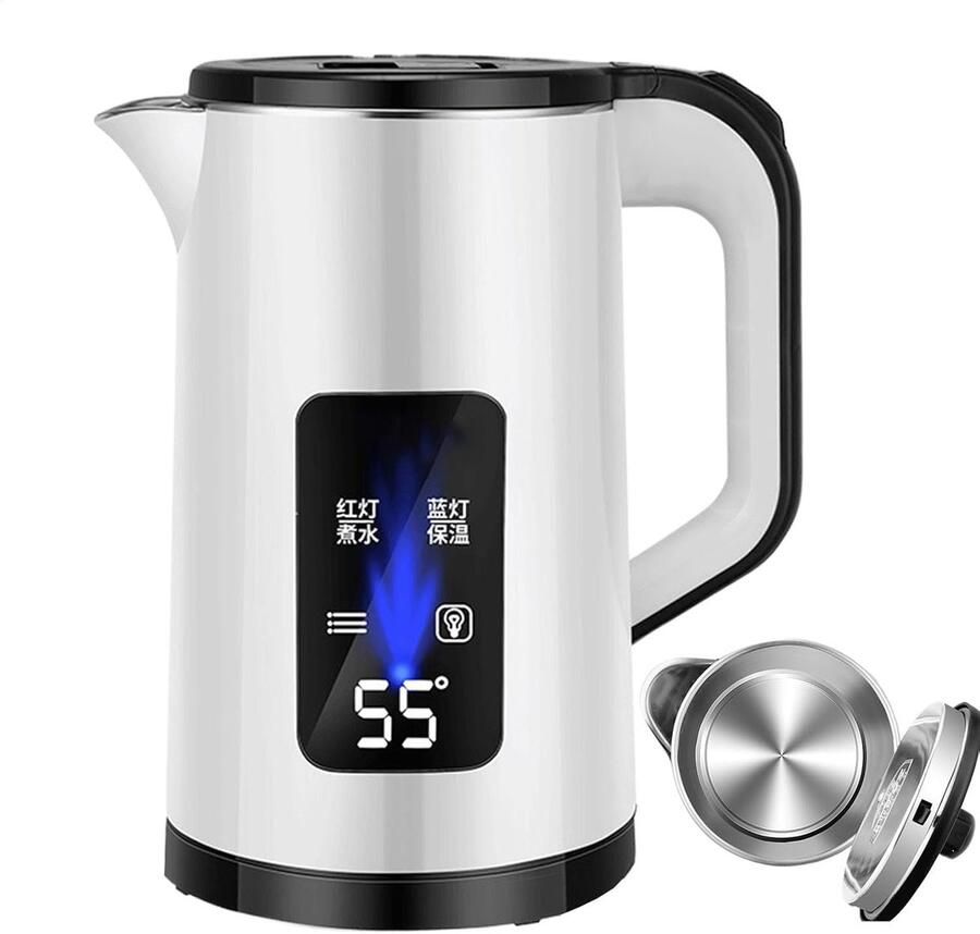 Elektrische Waterkoker Roestvrijstalen Ketel Snel Water Koken Roestvrij Staal 20.7 x 19.7 cm Wit