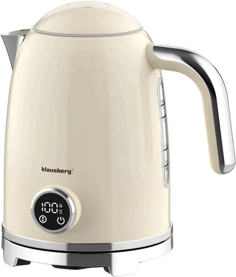 Elektrische Waterkoker RVS Beige Instelbare Temperatuurregeling Warmhoudfunctie Voor Gezinnen