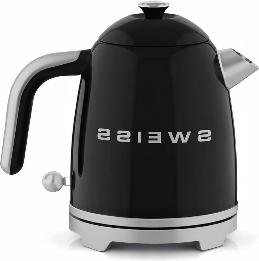 Elektrische Waterkoker RVS Snel Water Koken Vintage Design 1 Liter Zwart