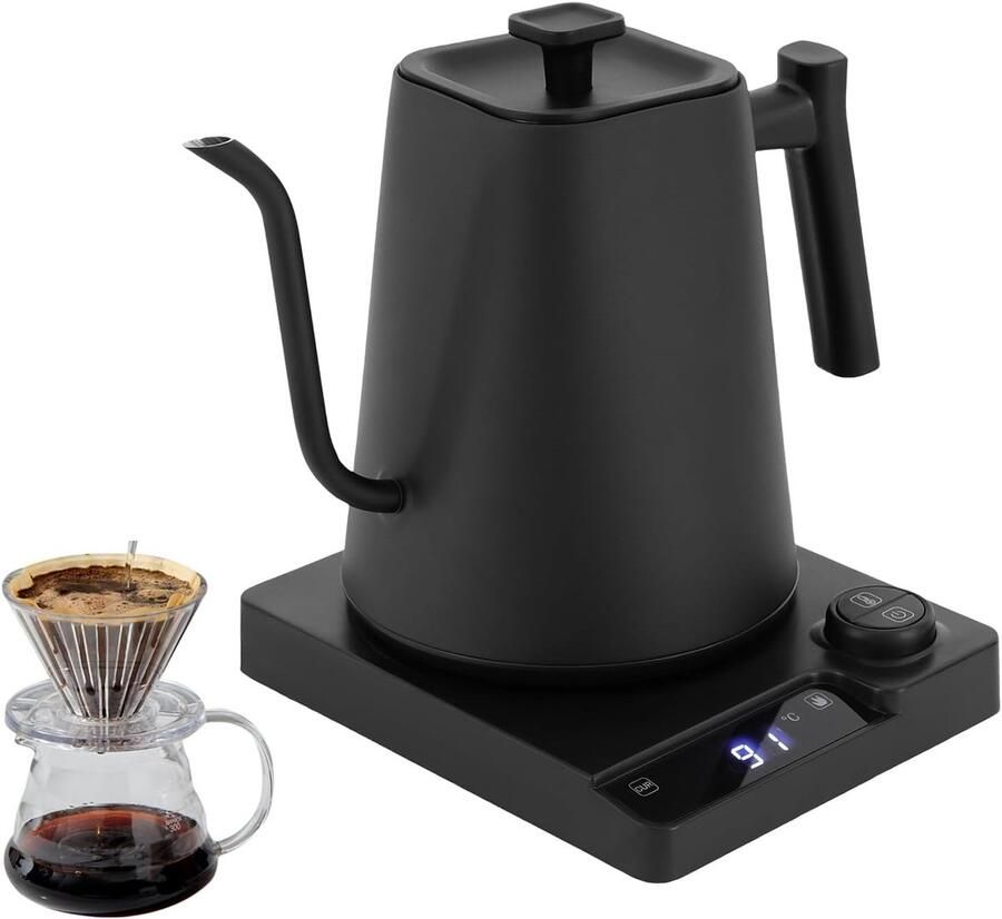 Elektrische Waterkoker Schenkkan Temperatuurregeling Speciaal Koffie Thee Instelbare Temperatuur 1 Liter Zwart