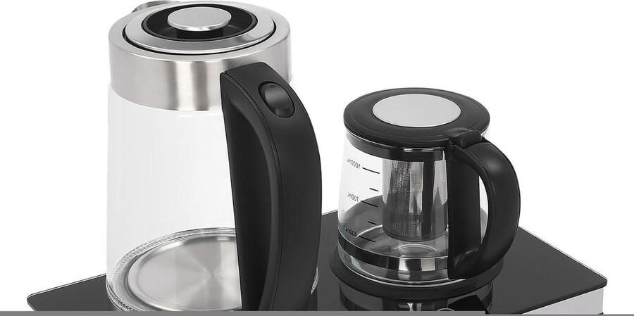 Elektrische waterkoker set Thee koker glas Dranken bereiden Dubbele capaciteit 3.5 liter totaal Zwart transparant
