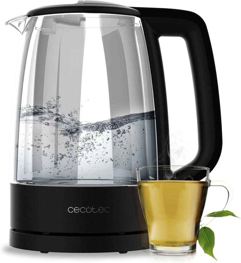 Elektrische Waterkoker Snel Water Koken Koffie Thee Borosilicaatglas Huis 1.7 Liter Zwart