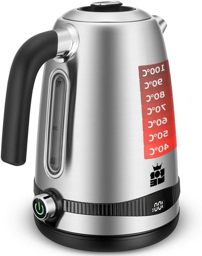 Elektrische Waterkoker Snel Water Koken Thee en Koffie Instelbare Temperatuur 1.7 Liter Zilver