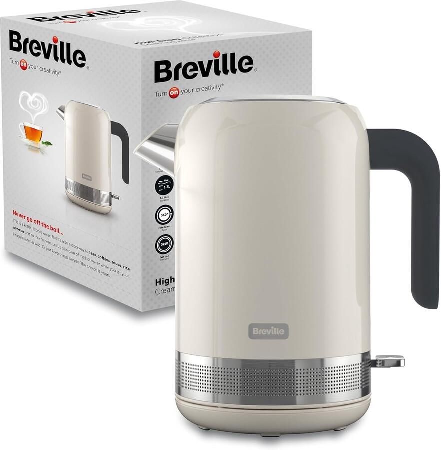 Elektrische Waterkoker Snelkoker Koffie en Thee Hoogglans Design 17 Liter Crème