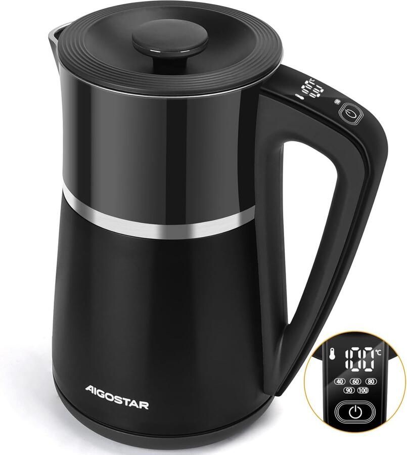 Elektrische Waterkoker Temperatuurregeling Warme Dranken Maken Instelbare Temperatuur 1.7 Liter Zwart
