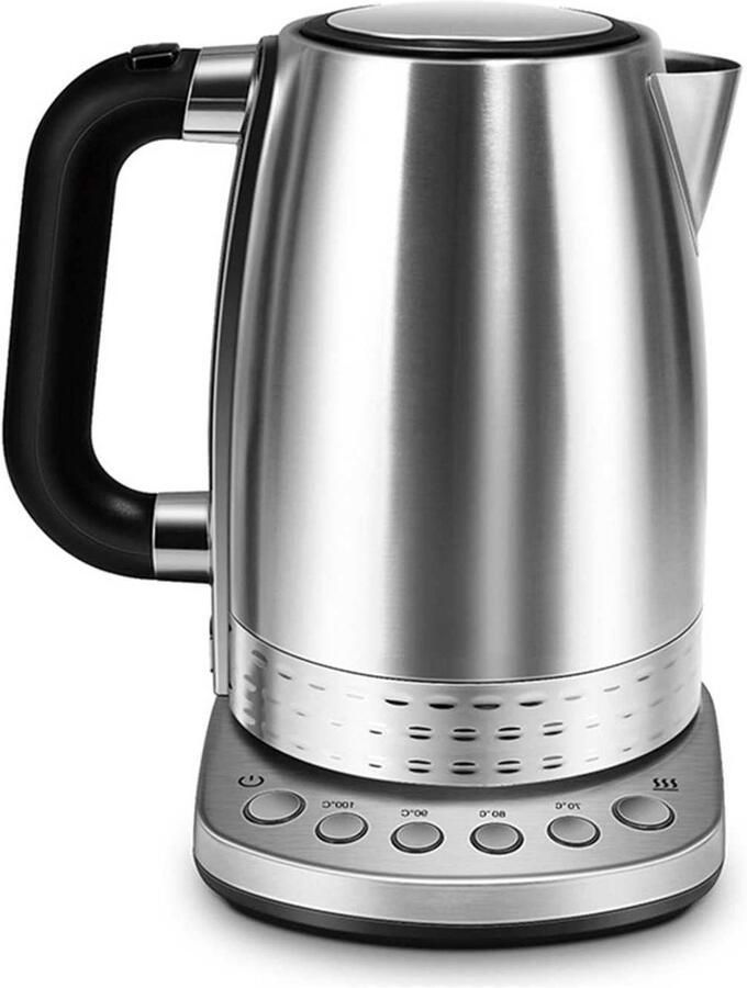 Elektrische Waterkoker Thee Ketel Snel Water Koken Temperatuurregeling 1.7L Zilver
