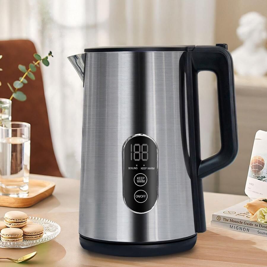 Elektrische Waterkoker Thee Koker Snel Water Koken Warmhoudfunctie Automatische Uitschakeling 18 Liter Zilver Zwart