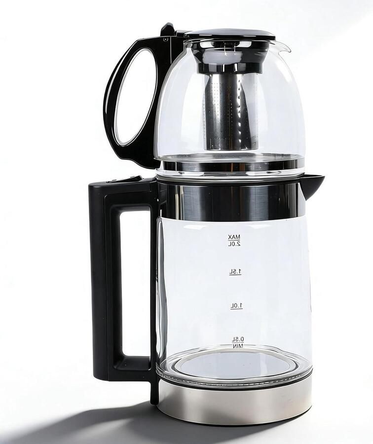 Elektrische Waterkoker Thee Maker Thee Zetten Dubbele Pot 2 Liter Zwart