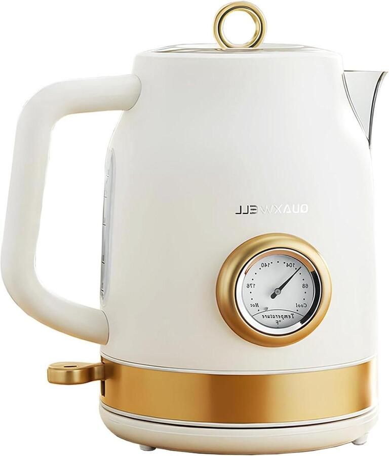 Elektrische Waterkoker Thee Waterkoker Koffie en Thee Ingebouwde Temperatuurmeter 17 Liter Wit Goud
