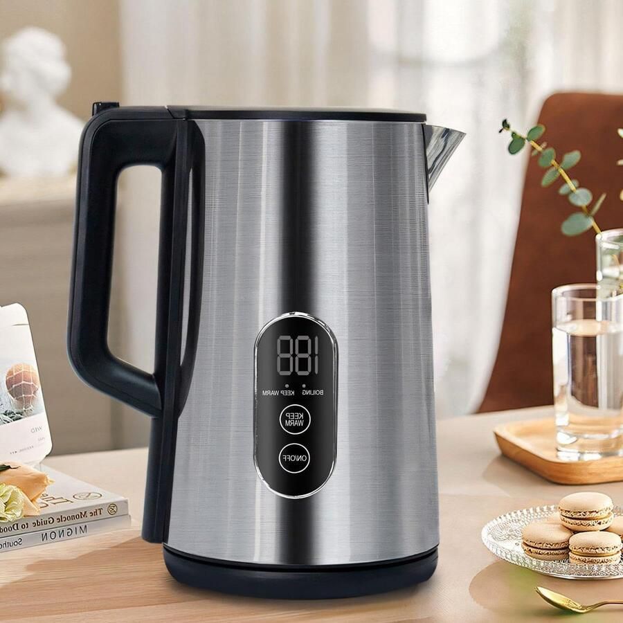 Elektrische Waterkoker Theeketel Roestvrij Staal Snel Water Koken Met Warmhoudfunctie 18 Liter Zilver-Zwart