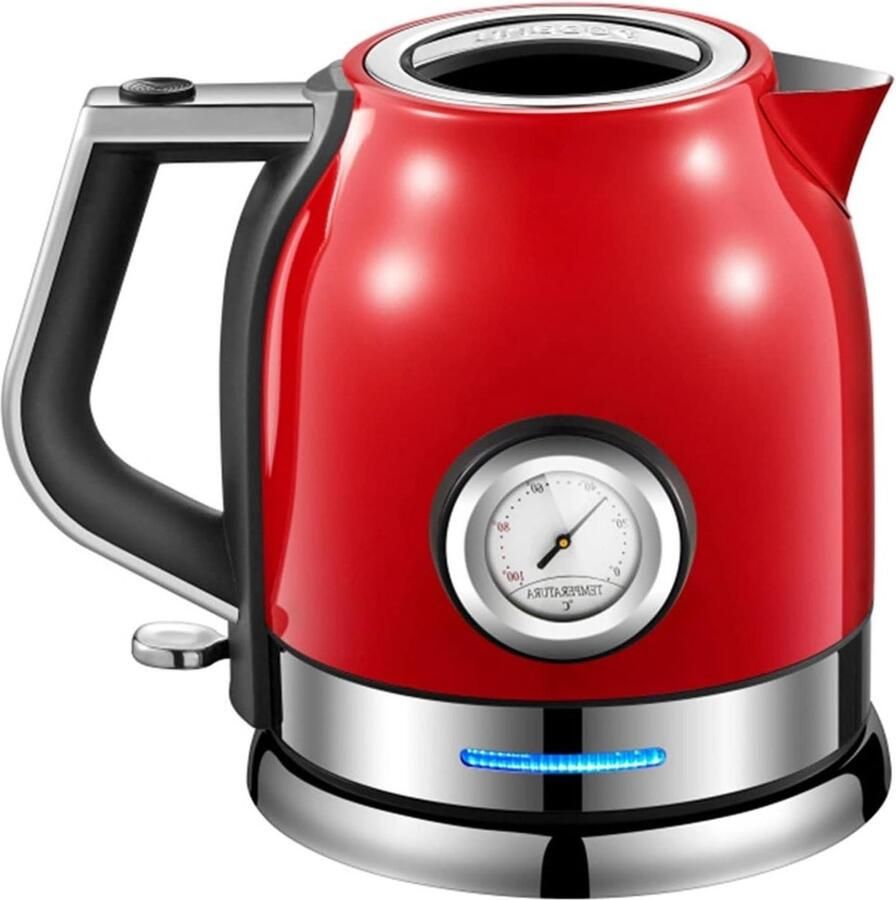 Elektrische Waterkoker Theeketel Thermopot Snel Water Koken Temperatuurweergave 1.8 Liter Rood