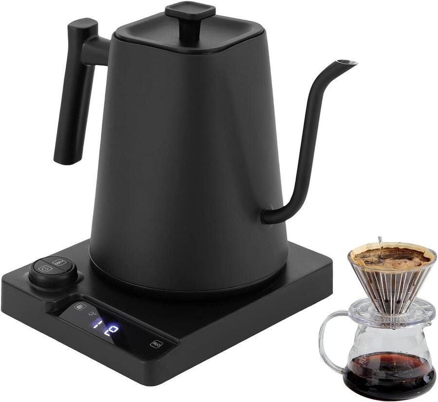 Elektrische Waterkoker Theeketel Zwanenhals Koffie en Thee Temperatuur Instelbaar 1 Liter Zwart