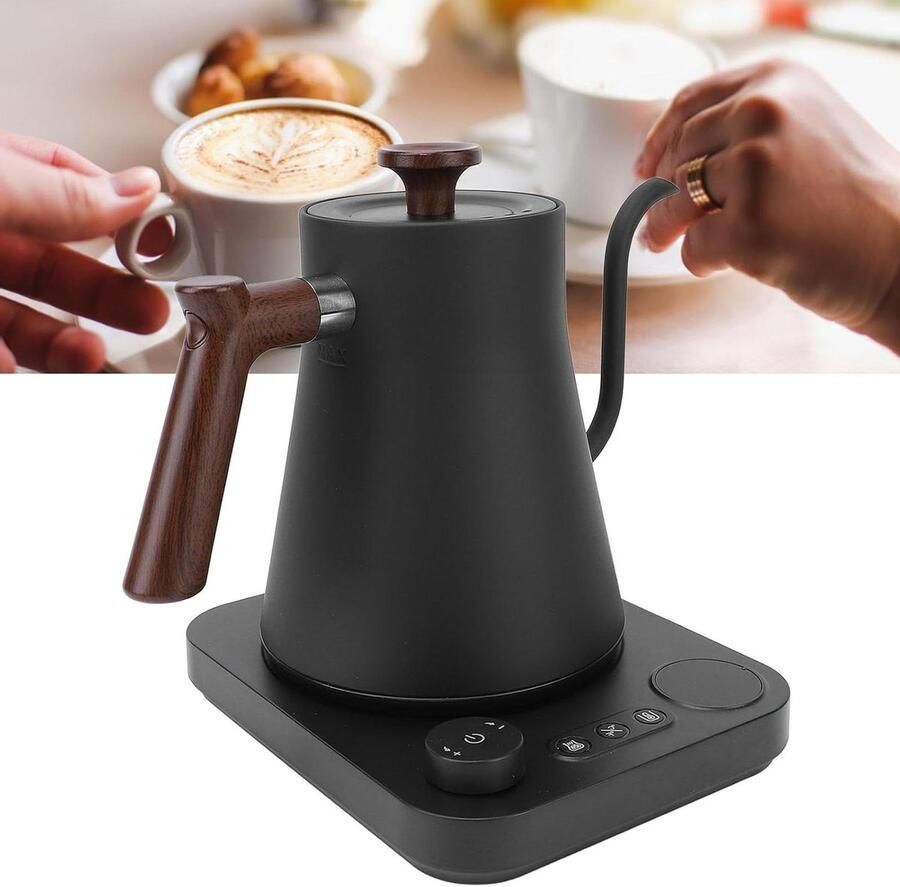Elektrische Waterkoker Theeketel Zwanenhals Thee Zetten Temperatuurregeling 900 ml Zwart