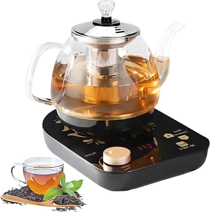 Elektrische Waterkoker Theemaker Infuser Thee en Koffie Zetten Temperatuurregeling Timer 0.8L Zilver