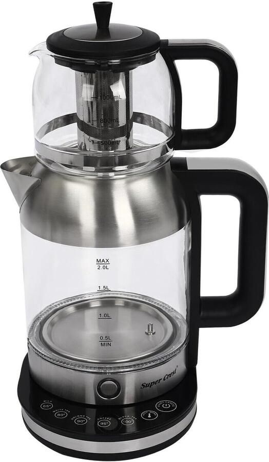 Elektrische Waterkoker Theepot Glas Temperatuurregeling Dubbele Capaciteit 2L 1L Metaal